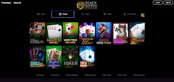 A screenshot of Black Lotus, a top option among legal video poker platforms.